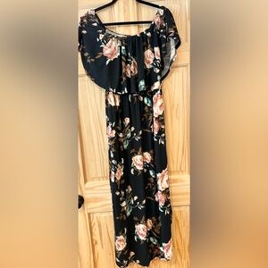 Large Black and Floral Off The Shoulder Dress